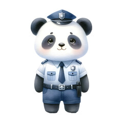 Cute watercolor animal character wearing police uniform clipart of panda