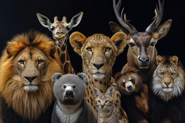 A group of wild animals background for world wildlife day - obrazy, fototapety, plakaty