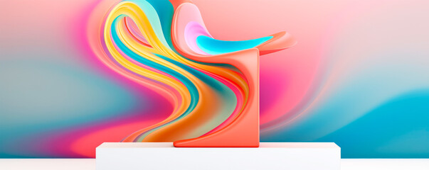 A lively abstract canvas swirls with soft pastels, suggesting movement, showcased in a chic...