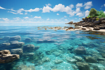 Beautiful seascape with rocks and turquoise sea water.