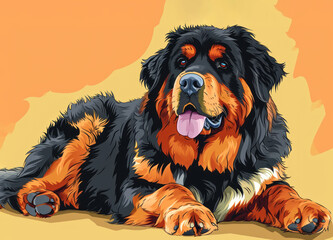 Tibetan Mastiff Dog. Cartoon style illustration of a Tibetan Mastiff Dog.