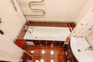 interior apartment room bathroom, sink, decorative elements, toilet. WC, sanitary unit, wash room