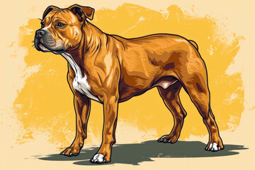 American Pit Bull Terrier. Cartoon style illustration of an american staffordshire bulldog.
