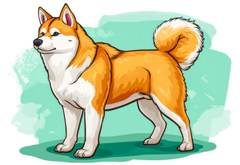 Cartoon style illustration of a Shiba Inu dog on a white background