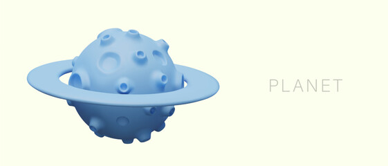 Blue planet with volcanic craters and asteroid belt. Textured 3D illustration