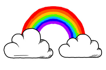 Clouds and Rainbow, Hand drawing Rainbow colours, pencil illustration