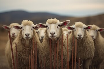 Obraz na płótnie Canvas a group of sheep looking at the camera