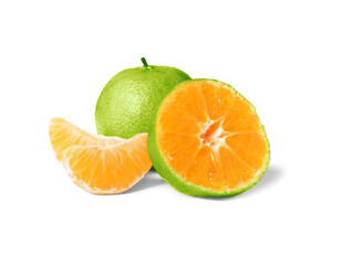 Green tangerine isolated on white. Citrus fruit