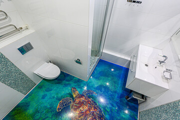 interior apartment room bathroom, sink, decorative elements, toilet. WC, sanitary unit, wash room