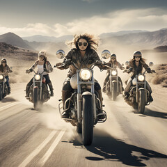 Fototapeta premium Female Biker Gang - Generative AI