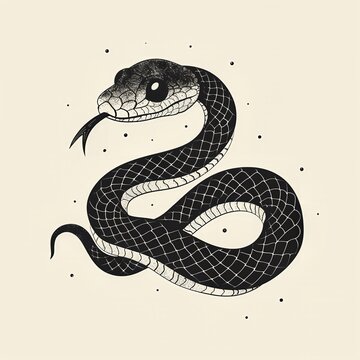 A monochromatic illustration of a serpent with its tongue out , generated by AI