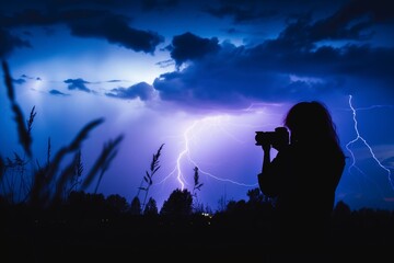 person with camera reacts to lightning striking near