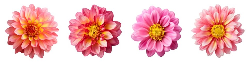 Set of Pink Flower With Yellow Center on transparent Background