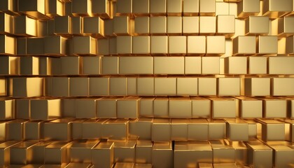 3D uneven cubes geometric pattern gold slab and plates background