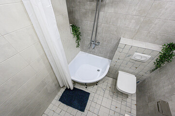 interior apartment room bathroom, sink, decorative elements, toilet. WC, sanitary unit, wash room