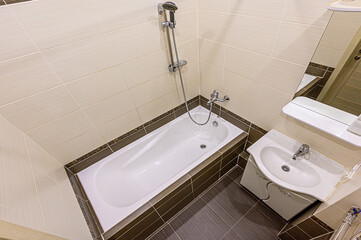 interior apartment room bathroom, sink, decorative elements, toilet. WC, sanitary unit, wash room