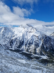 Wonderful Pirin mountains peaks covered with snow. Winter scene at Bansko ski resort in Bulgaria
