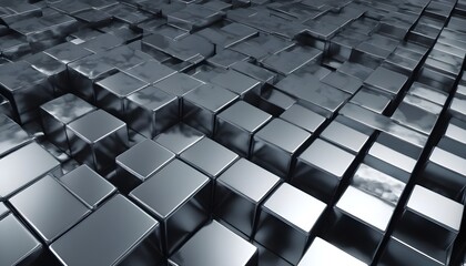 3D cubes and squares geometric pattern shiny chrome plates floor