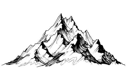Mountain hand drawn ink sketch. Engraved style vector illustration.