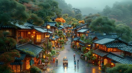 Obraz premium The lively streets and people of Japan Generative Al 