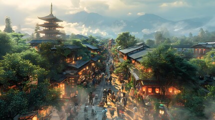 Naklejka premium The lively streets and people of Japan Generative Al 