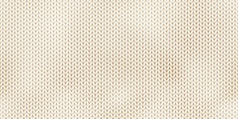Beige endless cashmere tricot pattern. Cotton hosiery material. Texture of handmade fabric in a plaid or jumper. Vector illustration - obrazy, fototapety, plakaty