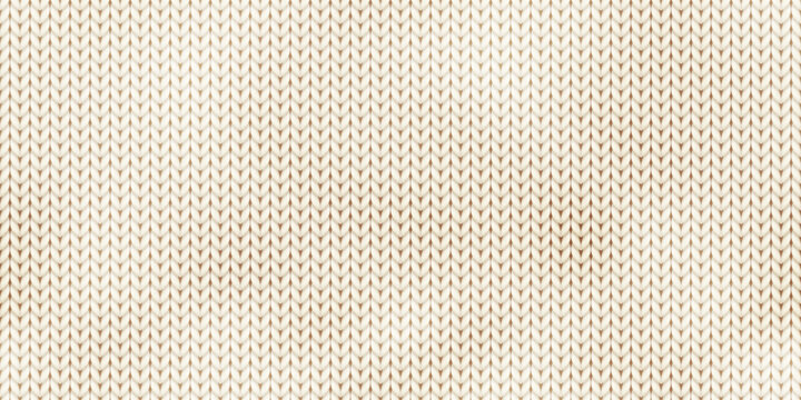 Beige endless cashmere tricot pattern. Cotton hosiery material. Texture of handmade fabric in a plaid or jumper. Vector illustration