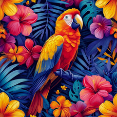 Tropical rainforest parrot as background, ai generated