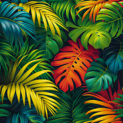 Leaves tropical rainforest, as frameless background, ai generated