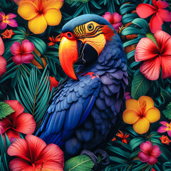 Obraz premium Tropical rainforest parrot as background, ai generated