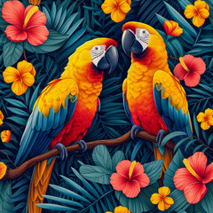 Fototapeta premium Tropical rainforest parrot as background, ai generated