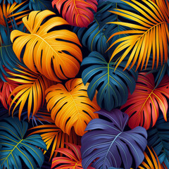 Fototapeta na wymiar Leaves tropical rainforest, as frameless background, ai generated