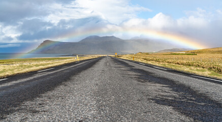 Complete Rainbow on the road