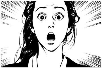 Scared emotional girl sketch in manga style. Hand drawn vector illustration. - obrazy, fototapety, plakaty