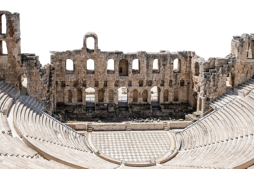 Odeon of Herodes Atticus on Acropolis hill in Athens, Greece isolated on white, transparent, PNG