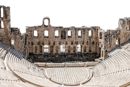 Odeon of Herodes Atticus on Acropolis hill in Athens, Greece isolated on white, transparent, PNG