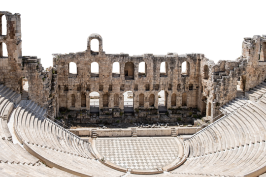 Odeon of Herodes Atticus on Acropolis hill in Athens, Greece isolated on white, transparent, PNG