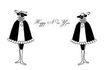 中世風の衣装を着けた鼠のペア　子年　年賀状デザイン