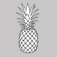 Obraz premium Black and white line drawing of a pineapple against a plain grey background.