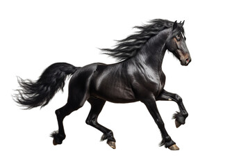Obraz na płótnie Canvas black horse prancing against the light, Isolated on transparent PNG background, Generative ai