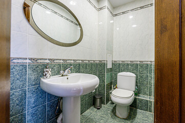 interior apartment room bathroom, sink, decorative elements, toilet. WC, sanitary unit, wash room