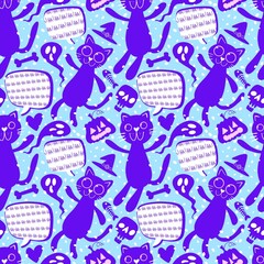 Cartoon Halloween animals seamless cats pattern for wrapping paper and fabrics and kids and party accessories
