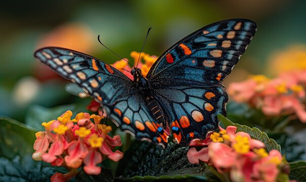 Colorful butterfly on a blurred natural background.