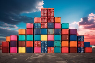 Container Citadel, Stacked like bricks, the containers form a formidable wall, showcasing the strength and unity in the architecture of this industrial fortress. Generative AI.