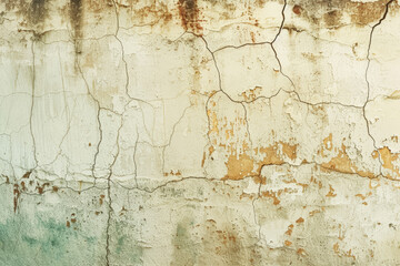 Cracked and peeling paint on a stained wall.