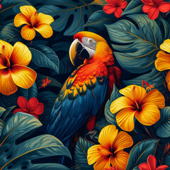 Fototapeta premium Tropical rainforest parrot as background, ai generated