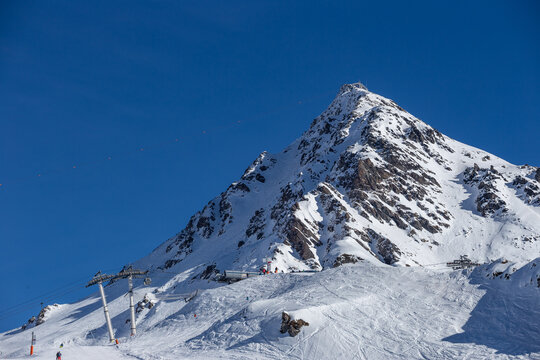 Top of the mountain in swiss ski resort 
