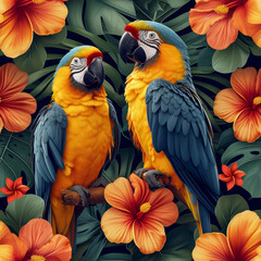 Obraz premium Tropical rainforest parrot as background, ai generated