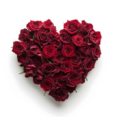 red heart Made of Red Roses Isolated white background