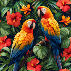 Obraz premium Tropical rainforest parrot as background, ai generated